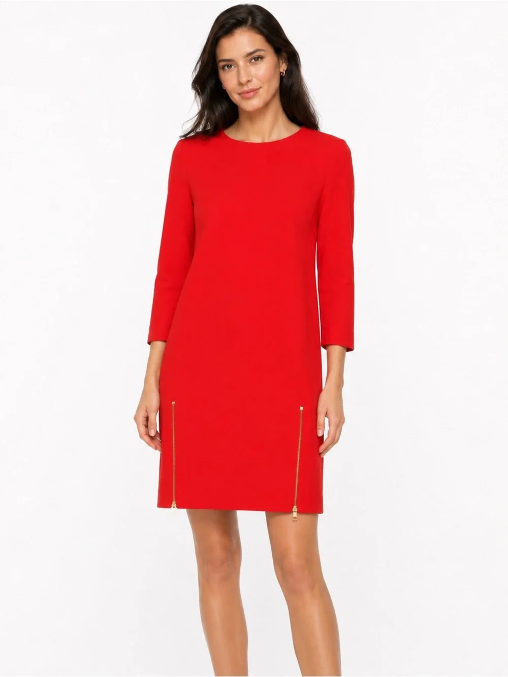 J. Crew Bold Red Shift Dress with Gold Zippers